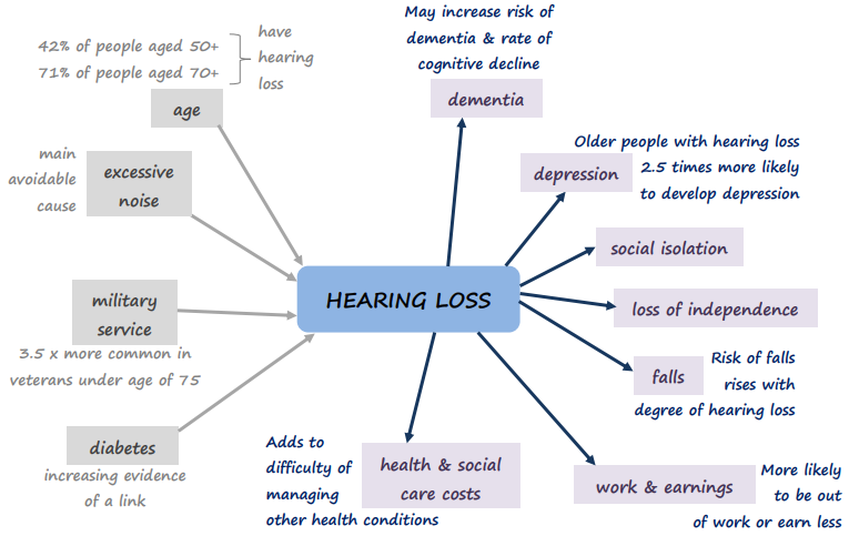 Hearing loss: risk factors and impacts(151,152)
